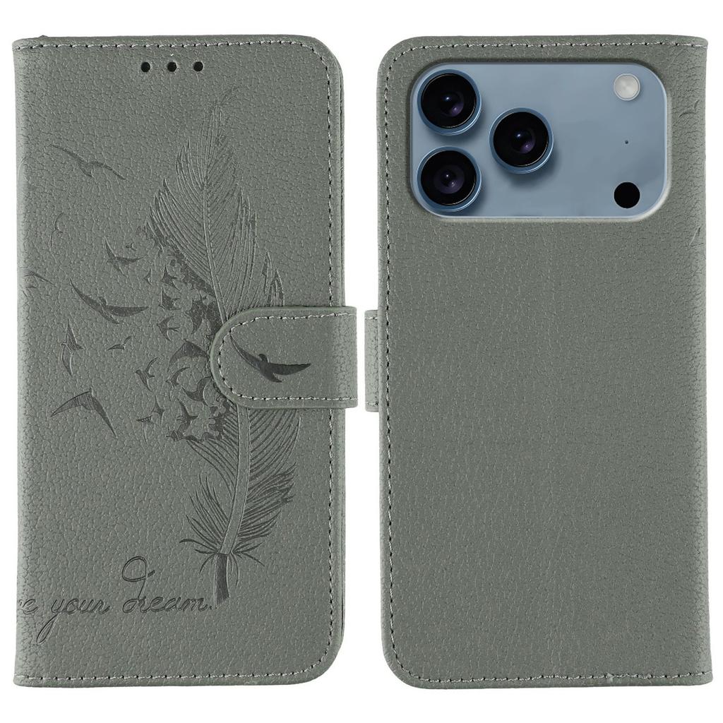 For iPhone 17 Pro Case Feather Imprint PU Leather Wallet Phone Cover