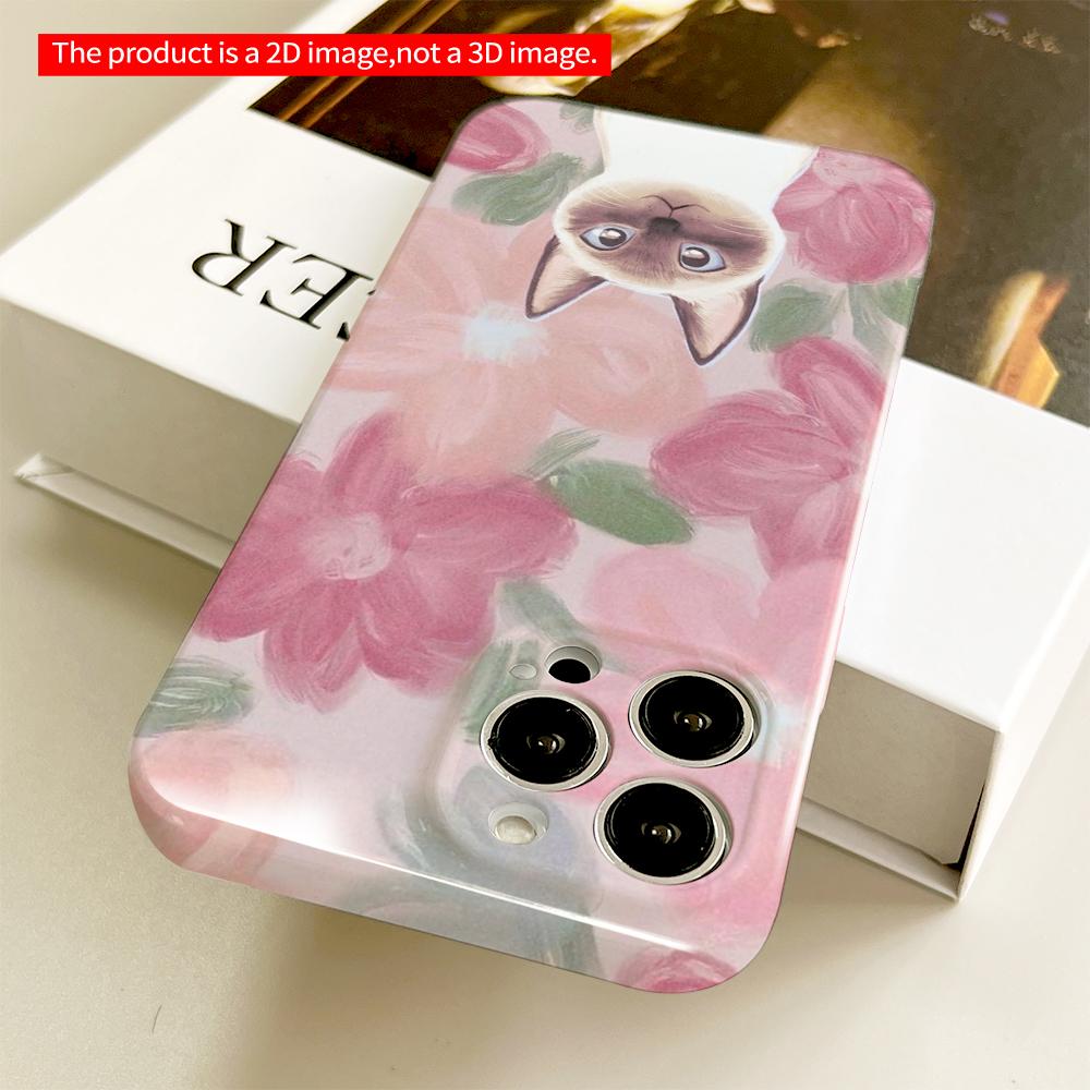 Siamese Cat Amidst Pink Floral Bloom All inclusive film hard phone case, compatible with iPhone 18 Pro Max 17 16 15 14 13 12 11