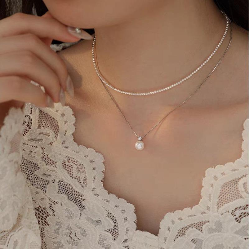 small rice bead pearl necklace women's new popular light luxury niche pearl collarbone chain can be stacked