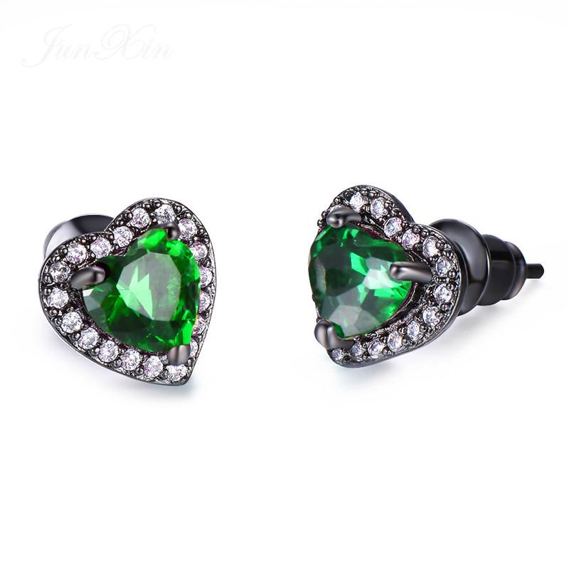 Luxury Female Black/Green/Red/Blue/White Stud Earring Fashion Small Opal Heart Earrings For Women Vintage Wedding