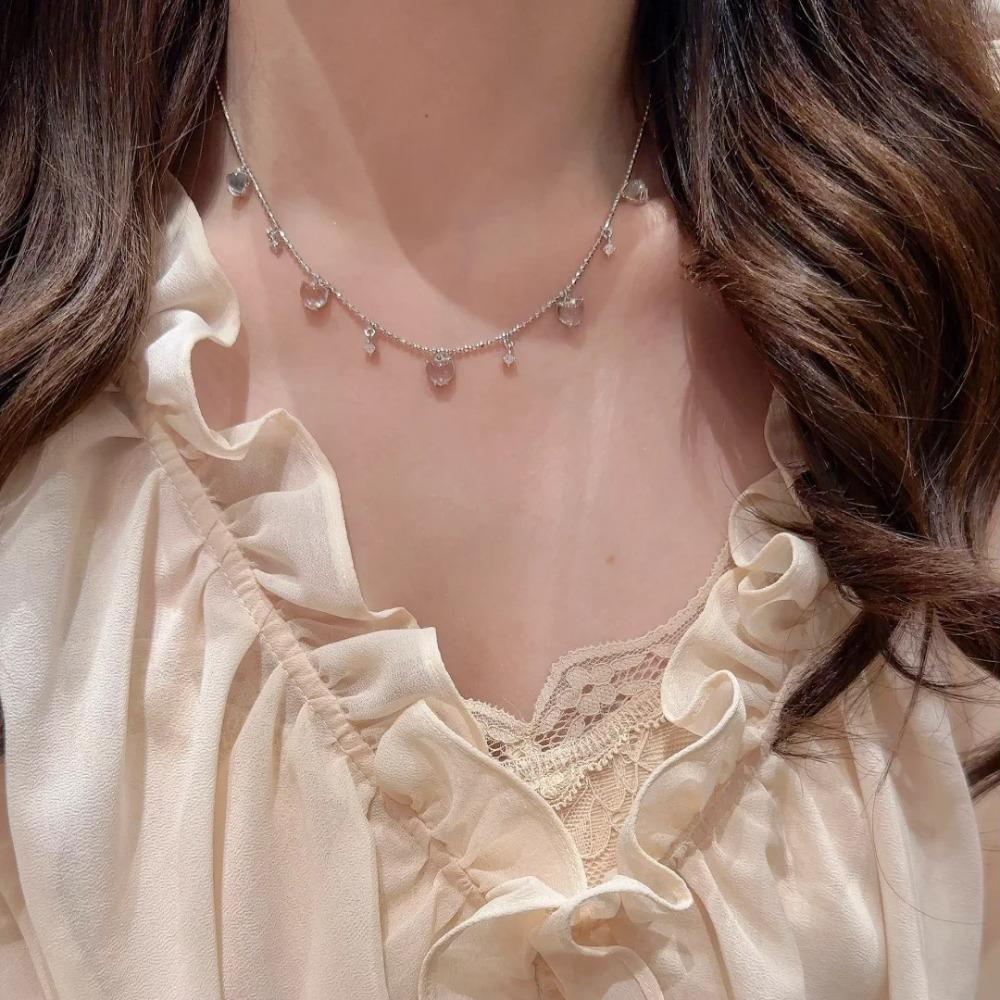 Elegant Heart Shaped Necklace Women Jewelry Set with Imitation Hydrophane Jade Tassel Bracelet Sweet