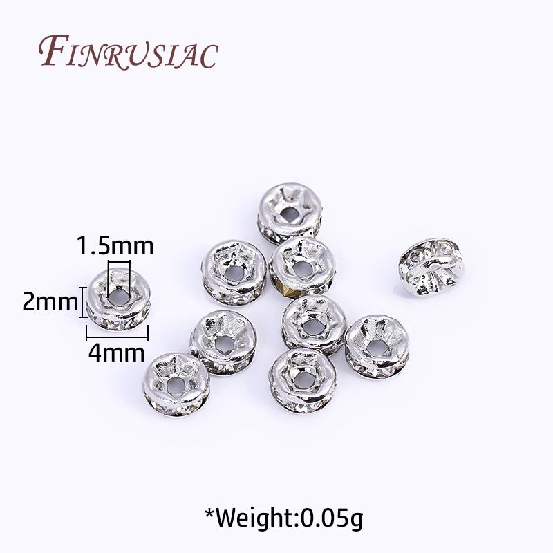 

50/100pcs Round Loose Spacer Beads For Bracelet Making Accessories 4/6/8mm 18K Gold Plated Rhinestone Rondelles Crystal Beads 50pcs