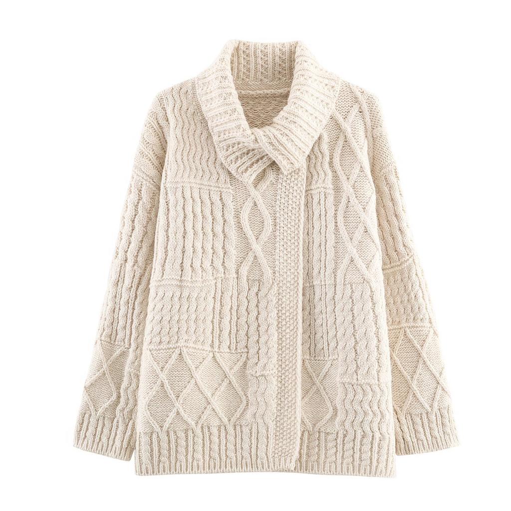 New, retro twist asymmetrical lapel knitted cardigan lazy coat