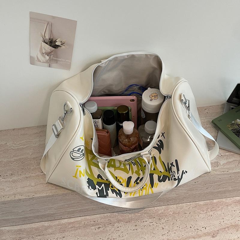 Duffel Bag mit Graffiti-Print, Griff und Schultergurt, Stilvolle Sport- und Reisetasche