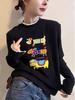 Lace Collar Letter Print Plus Velvet Long Sleeve T-shirt for Women - Autumn/Winter Style