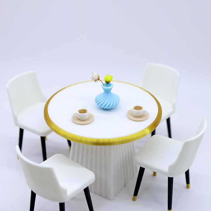 1/12 Dollhouse Simulation Dining Table Chairs Model Dollhouse Mini Living Furniture Toy Dolls House Accessories Pretend Play Toy