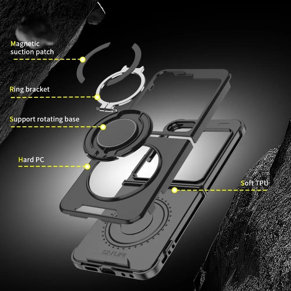 Case for Z Flip 6 Magnetic 360 Rotating Bracket Phone Case for Samsung Galaxy Z Flip 6 Ring Holder Hard Shell Protective Cover