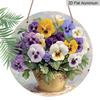 2D Flat Aluminum Wall Art with Three-Color Floral Design Rustic Country Style 7.87 Inches X 7.87 Inches Perfect for Gardens, Farmhouses, Cafes, Front