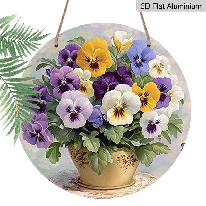 2D Flat Aluminum Wall Art with Three-Color Floral Design Rustic Country Style 7.87 Inches X 7.87 Inches Perfect for Gardens, Farmhouses, Cafes, Front