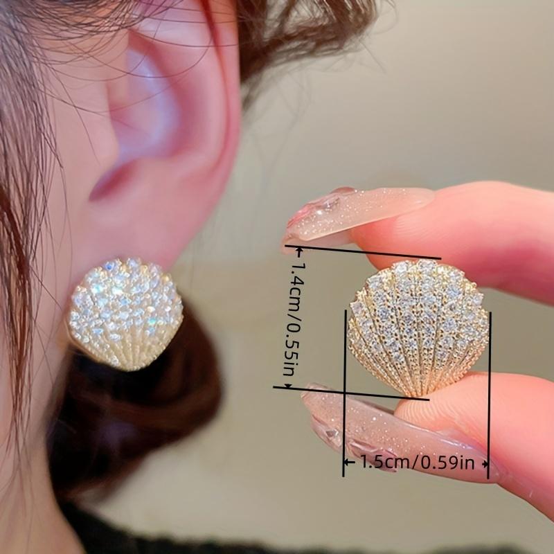 Luxurious Inlaid Sparkling Synthetic Zirconia Creative Shell-Shaped Hoop Earrings For, Perfect for Parties And Everyday Fashion Additions