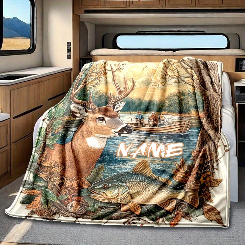 Elk And Fish Customize Your Name Rv Blanket Comfortable Soft Lightweight Allseason Multipurpose Blanket For Travel Camping Picnics Sofas Rvs Beds