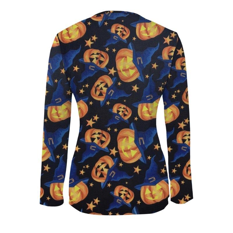Halloween Pumpkin Monster Pattern Zipper T-shirt, Casual Long-sleeved Top, Suitable for Spring and Autumn, Suitable for Home and Outdoor Wear