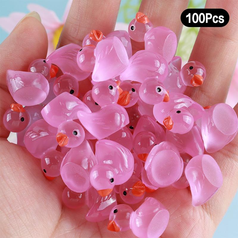 100Pcs Cartoon Cute Mini Luminous Little Duck Home Decor Resin Crafts Miniatures Ornaments Kawaii Desktop Decoration Gifts