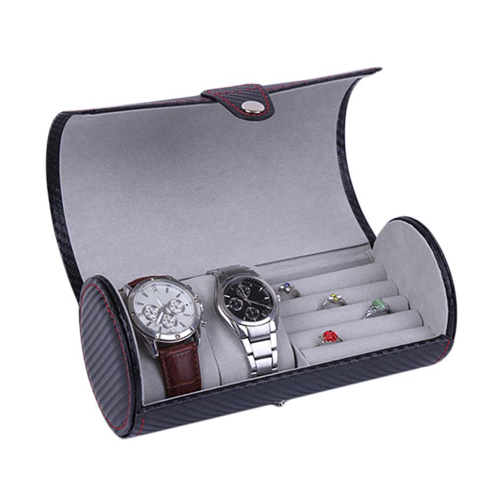 Travel Watch Case Roll Organizers Accessory For Men PU Leather Display Holder With 3 Slots Elegant Handwoven Pattern