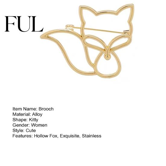 Bag Accessory Pin Women Brooch Hollow Fox Decor Stainless Exquisite Anti-slip Wear-resistant Anti-oxidation Jewelry Coat Collar Hat Scarf Decoration