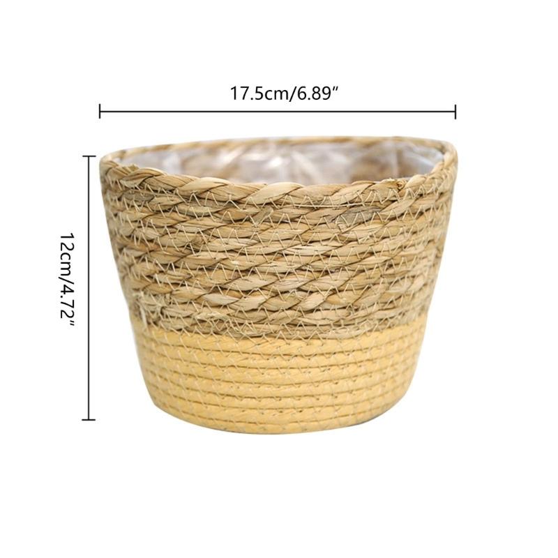 Straw Weaving Plant Pots Containers Hand Woven Plant Pots Cover Leak-Proof Garden Pots Container for Indoor Outdoor Garden