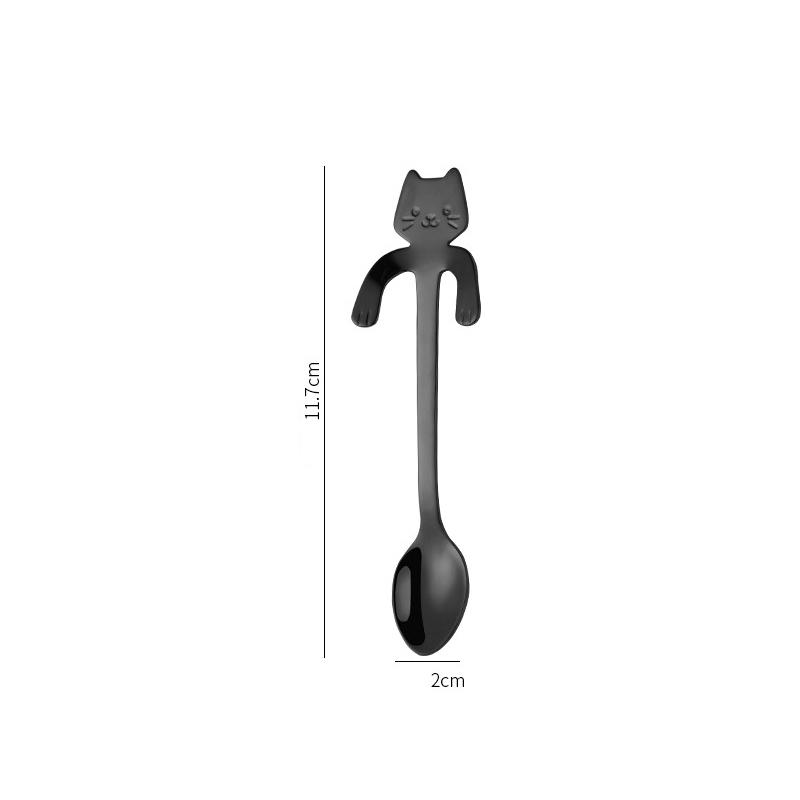 1PCS 304 Stainless Steel Cat Spoon Creative Cartoon Hanging Edge Spoon Cute Coffee Spoon Gold-plated Stirring Spoon