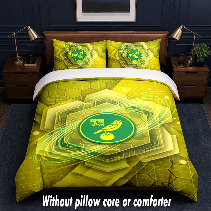 Norwich City Football Design Bed Bedding Set 1 Duvet Cover + 2 Pillowcases Soft Breathable Household Bed Linens