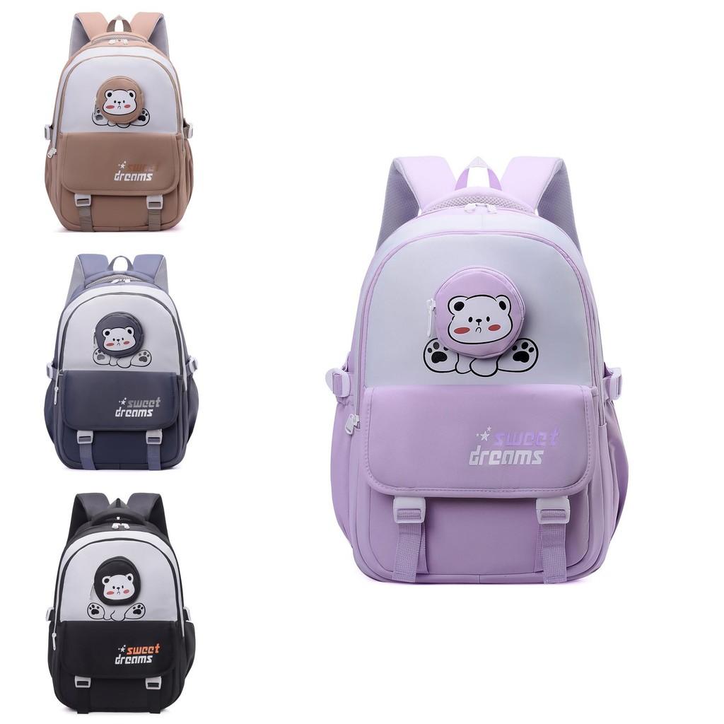 College Style Girl Backpack With Animal Bear Pattern And Lightweight Nylon For Middle School Students