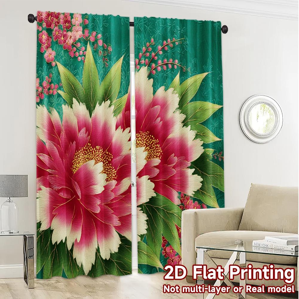 2D FLAT PRINTING 2pcs Curtains (Without Rod) Floral Peony Design(1) April Fools is Day Festival Creative Curtains Polyester