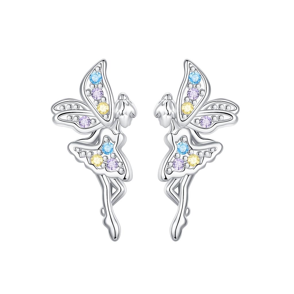 925 Sterling Silver Girl Wings Flower Tulip Earrings Star Petal Women Zircon Ear Studs Sparkling Pave Hoop Earring Jewelry Gift