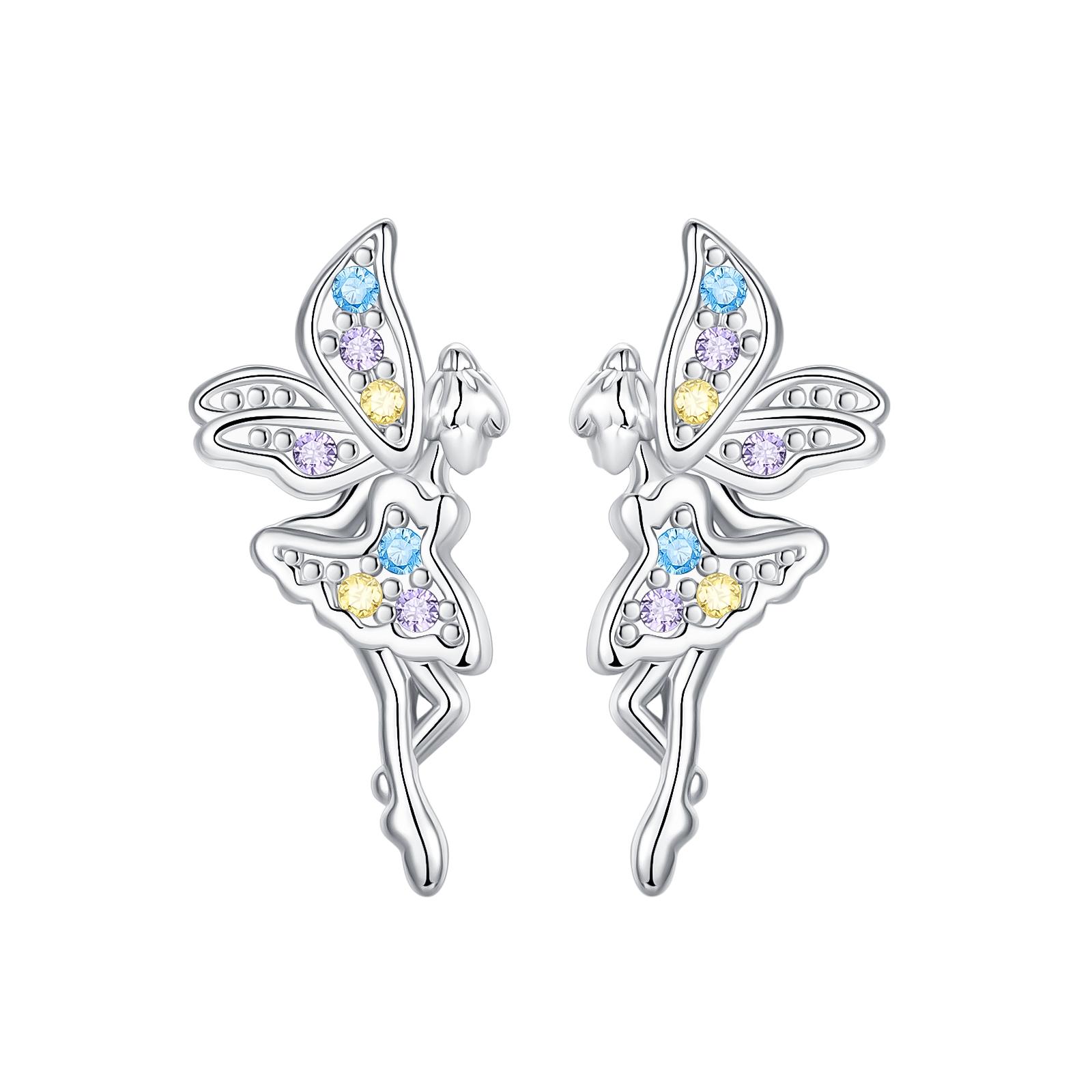 

925 Sterling Silver Girl Wings Flower Tulip Earrings Star Petal Women Zircon Ear Studs Sparkling Pave Hoop Earring Jewelry Gift