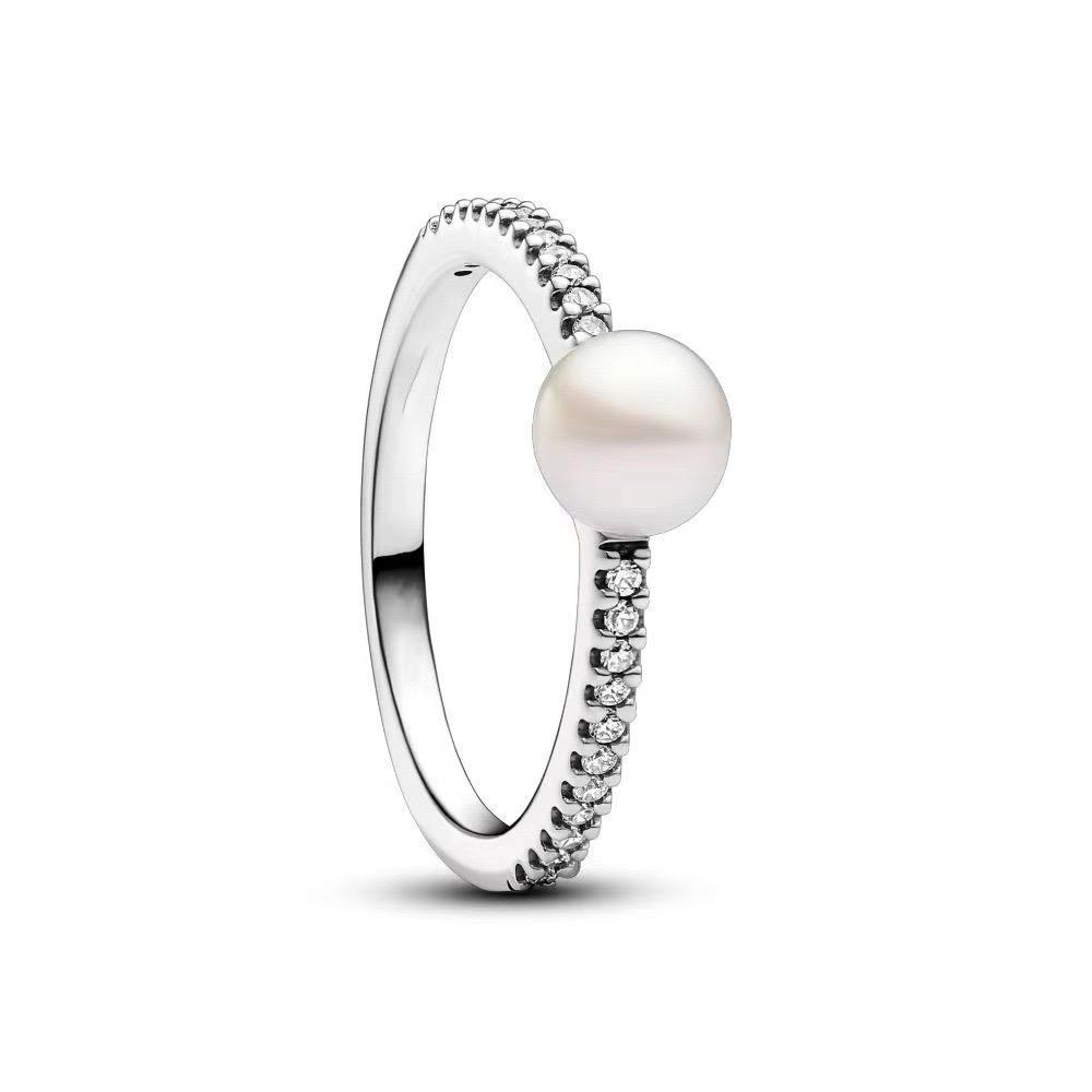 925 Silver Ring Women Elegant Pearl Fashion Jewelry Romantic Valentine's Engagement Party Trendy Gift