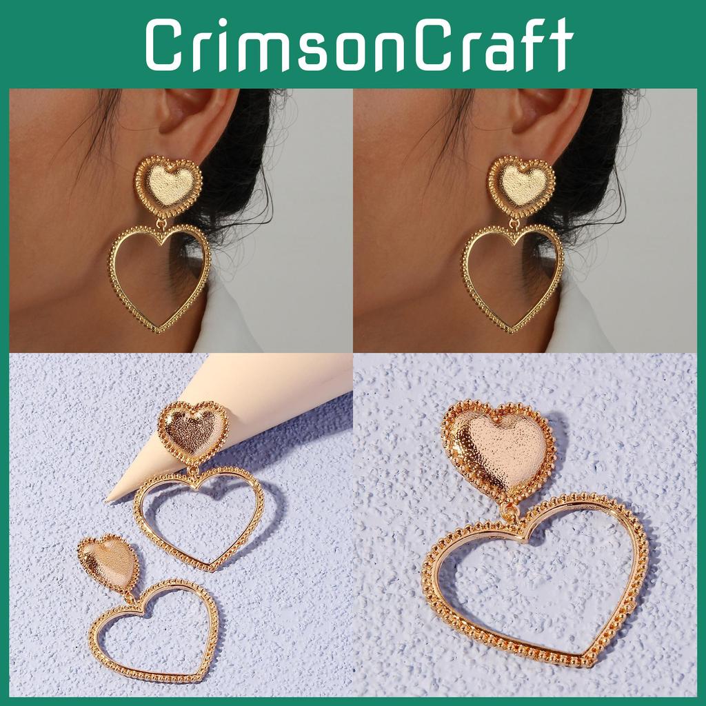 W240 Fashionable Alloy Heart Drop Earrings With Gold Finish For Party And Anniversary