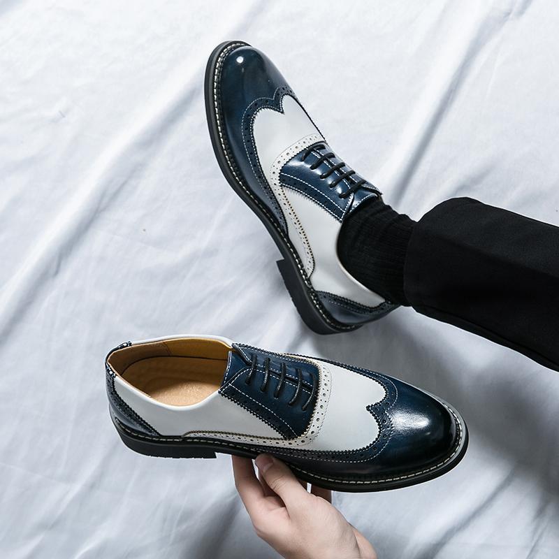 Fashion Brogue Men Casual Shoes High Quality Fashion Colors Men Leather Shoes Lace-up Business Casual Men Oxford Footwear Plus Size 46