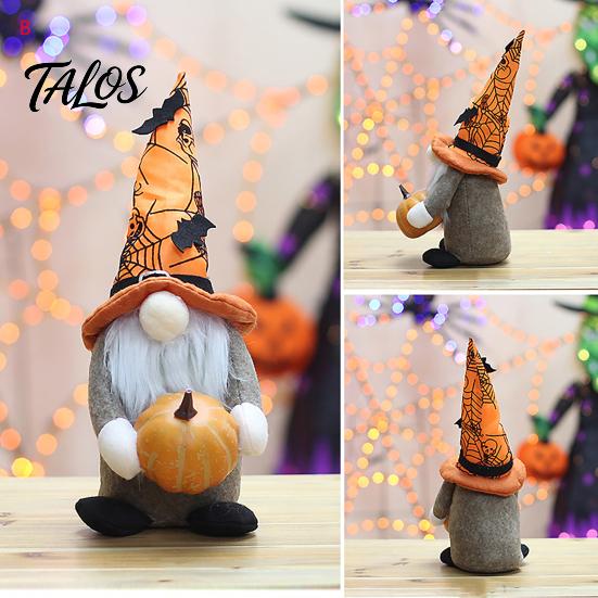 Three-dimensional Halloween Table Centerpiece Gnome Figurine, Fabric Pumpkin Bat Ornament, Faceless Doll for Tiered Tray Shelf Table, Spooky