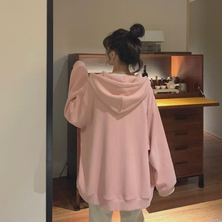 Women's Plus Size Velvet-Lined Embroidered Hooded Sweatshirt - Cozy Autumn/Winter Loose Fit Zipper Cardigan