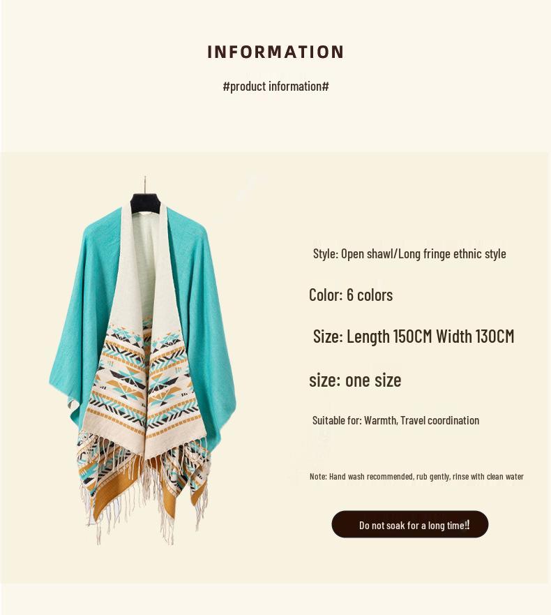 Women's Ethnic Shawl: Northwest Travel Cape, Thick Warm Scarf Cloak