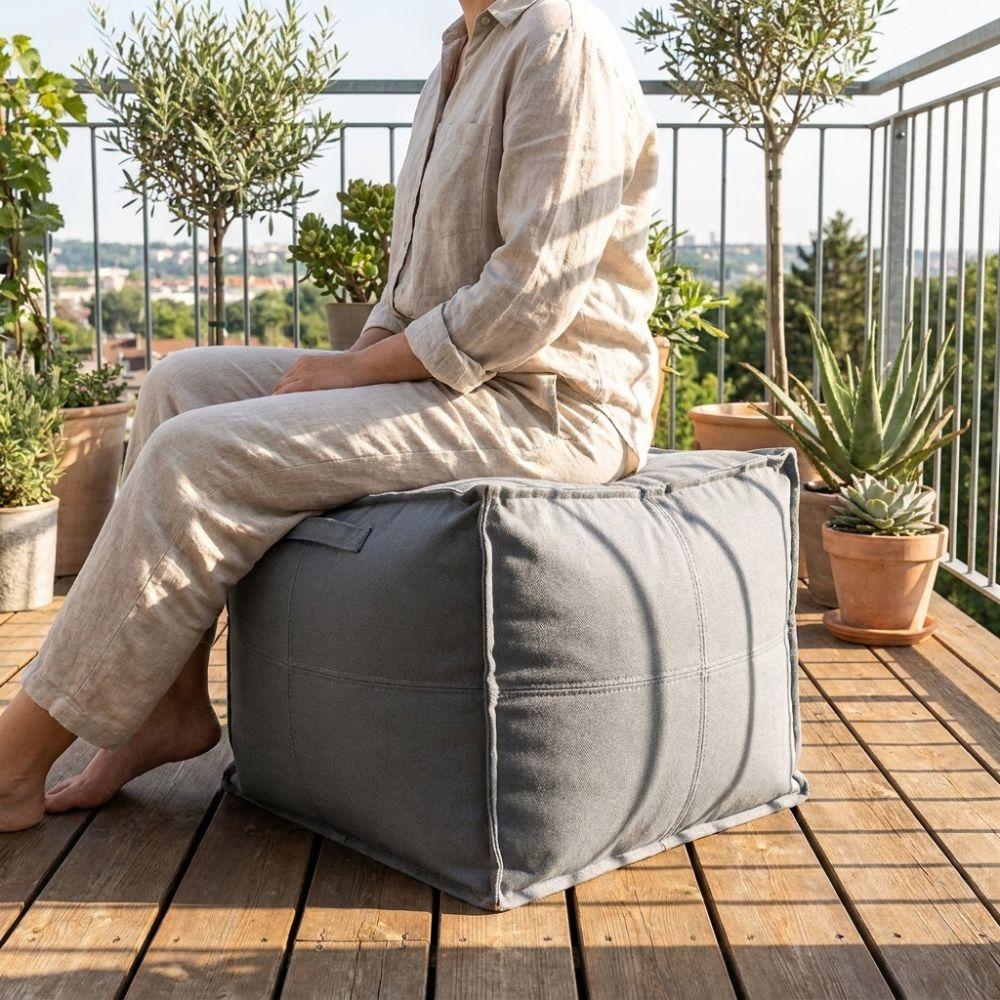Waterproof Square Pouf Cover PU Leather Ottoman Cover Sofa Footstool Cover Living Room