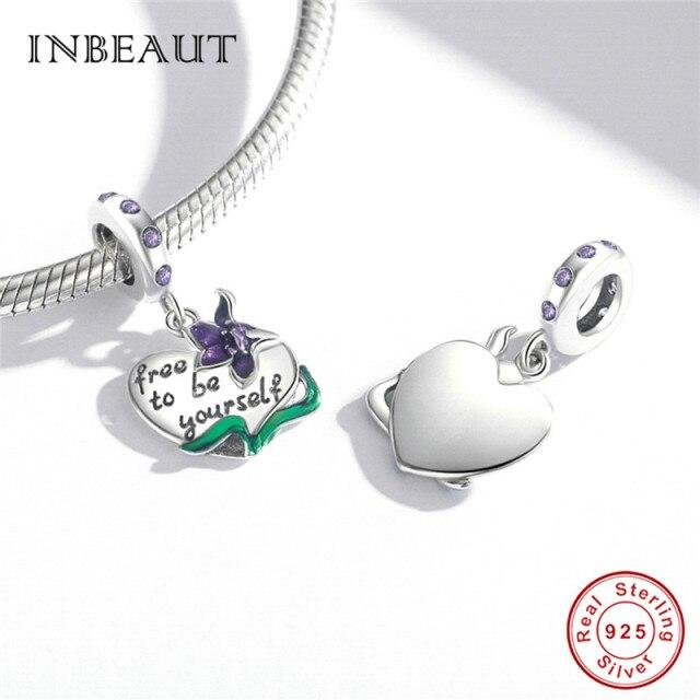 Real 925 Sterling Silver Violet And Bird Charm Pendant Fit Brand Bracelet Animal Beads Delicate Jewelry For Women