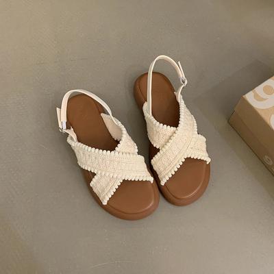 2024 neue Sommer Böhmische Damensandalen Mode Damen Kreuz Flache Sandalen Damen Bequeme offene Schuhe