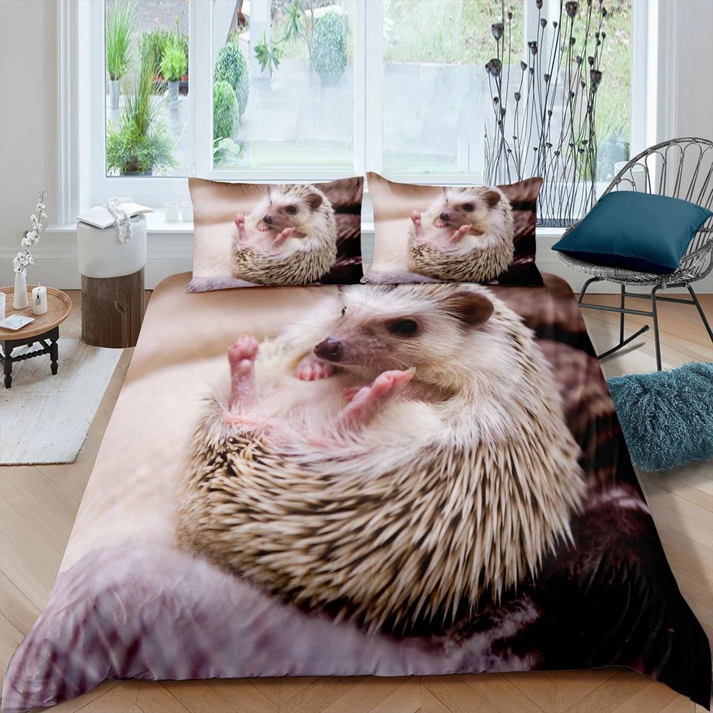 Hedgehog Flower Duvet Cover Lovely Animals for Kids Teens Adults Wildlife Originality Design Room Decor Quilt Cover Child Gifts