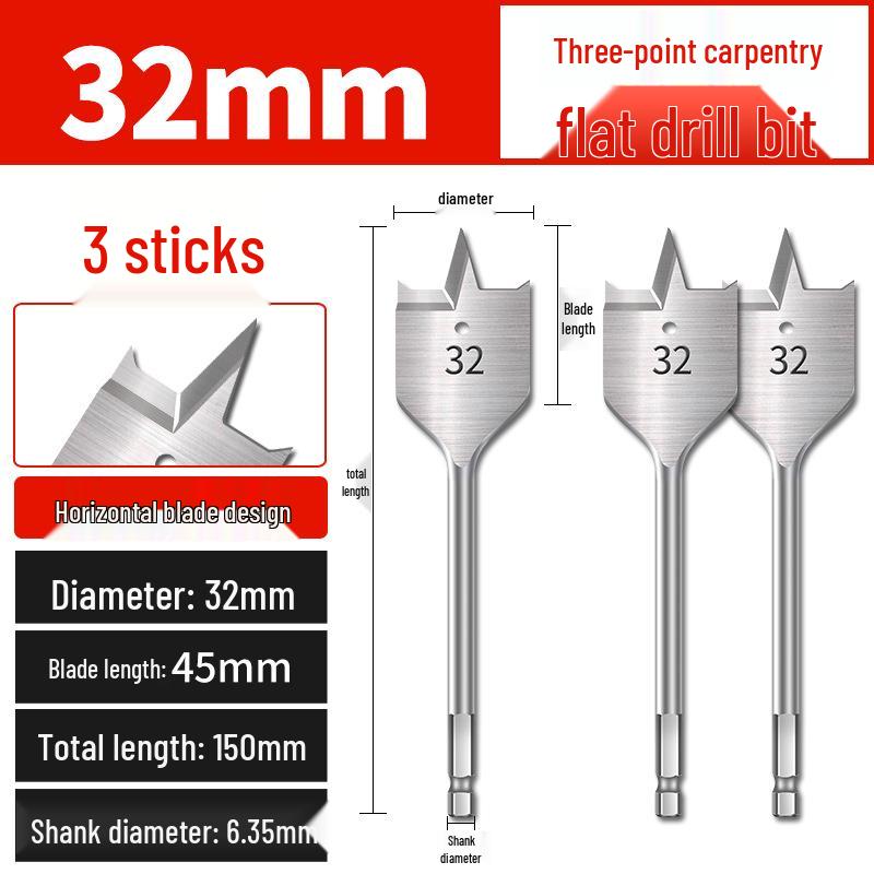 Hex Shank Flat Drill Set for Woodworking: 3-Point Blade for Lock Hole & Drawer Door Enlarging