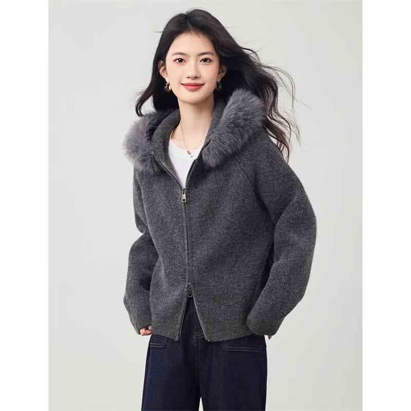 Women's Faux Fur Collar Knitted Cardigan