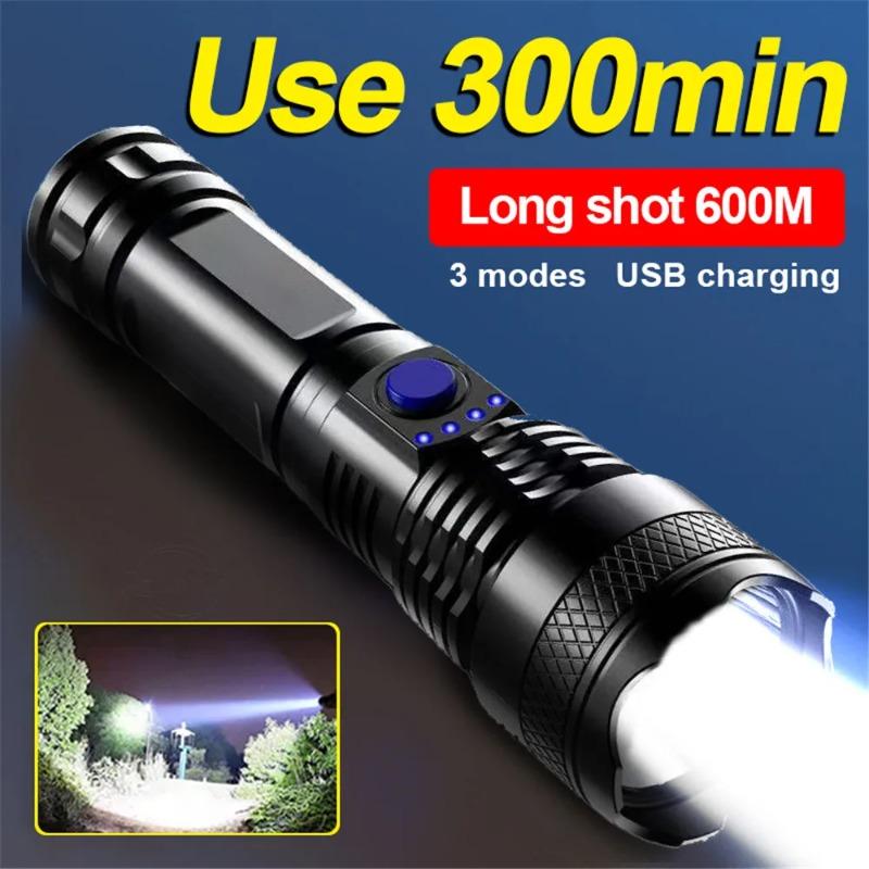 USB 300 Minute Chargeable Flashlight Strong Light 3 Modes Hand Lamp 14500 Battery Torch Waterproof Camping Hiking Night Patrol