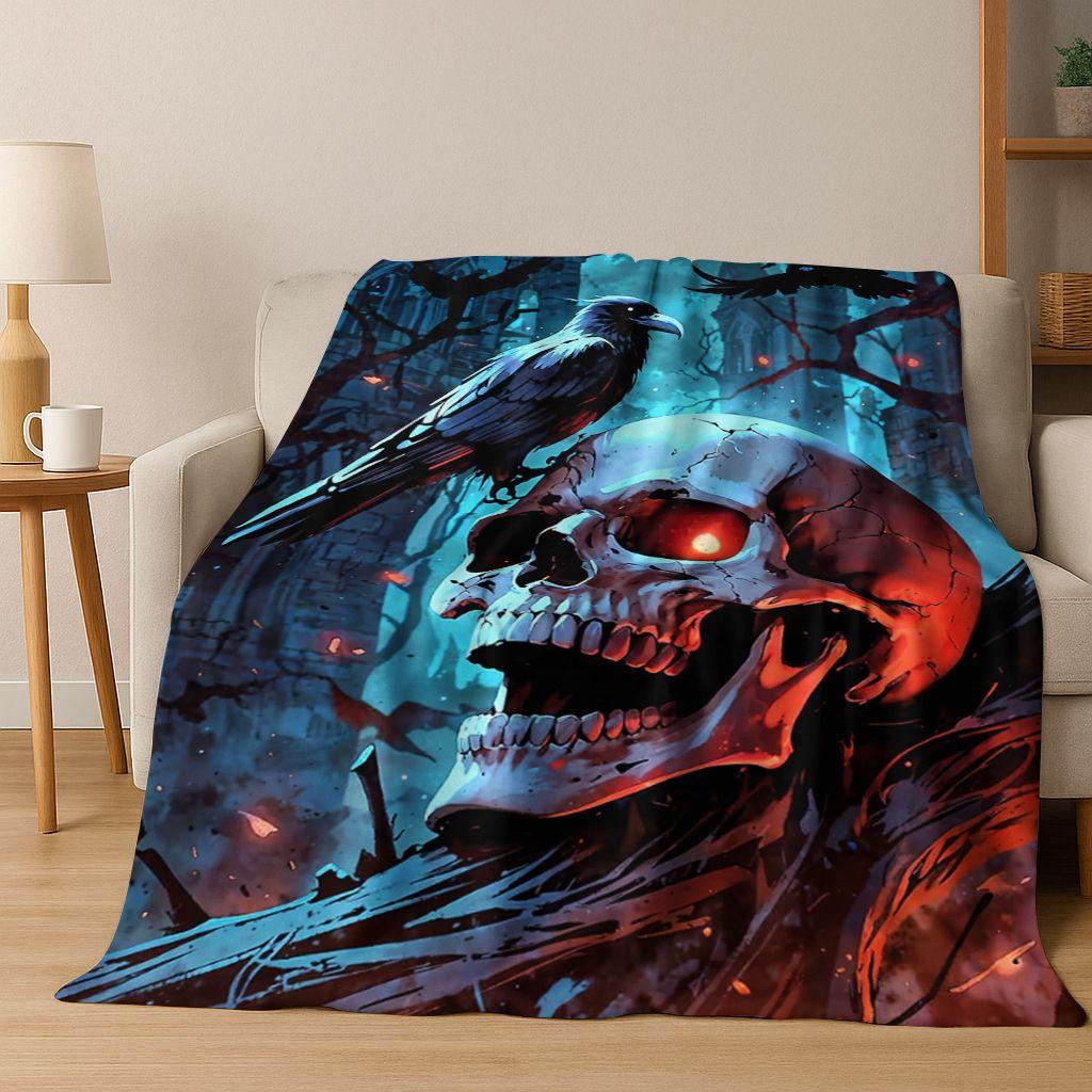 3D Viking Oding Raven Crow Skull Huginn Muninn Norse Flannel Blanket,Warm and Cozy Soft Throw Blanket for Home Bedroom Bed Sofa