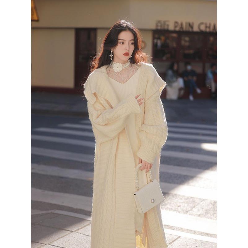 Vintage francouzský límec dlouhý pletený svetr volný cardigan pro vysoké ženy