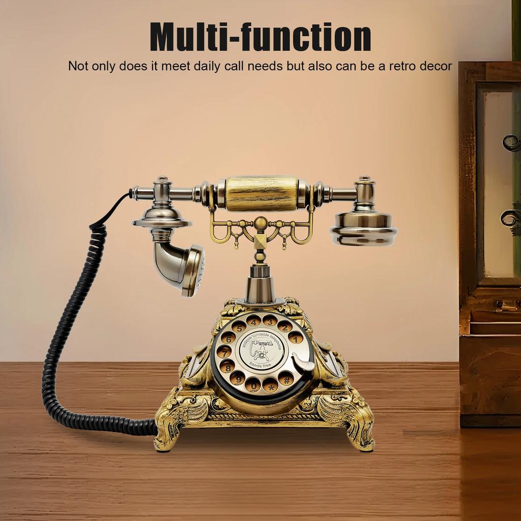 Retro Landline Telephone with Dial, Cable Retro Telephone Vintage Telephone Decorative Home Office Telephone Antique Phone