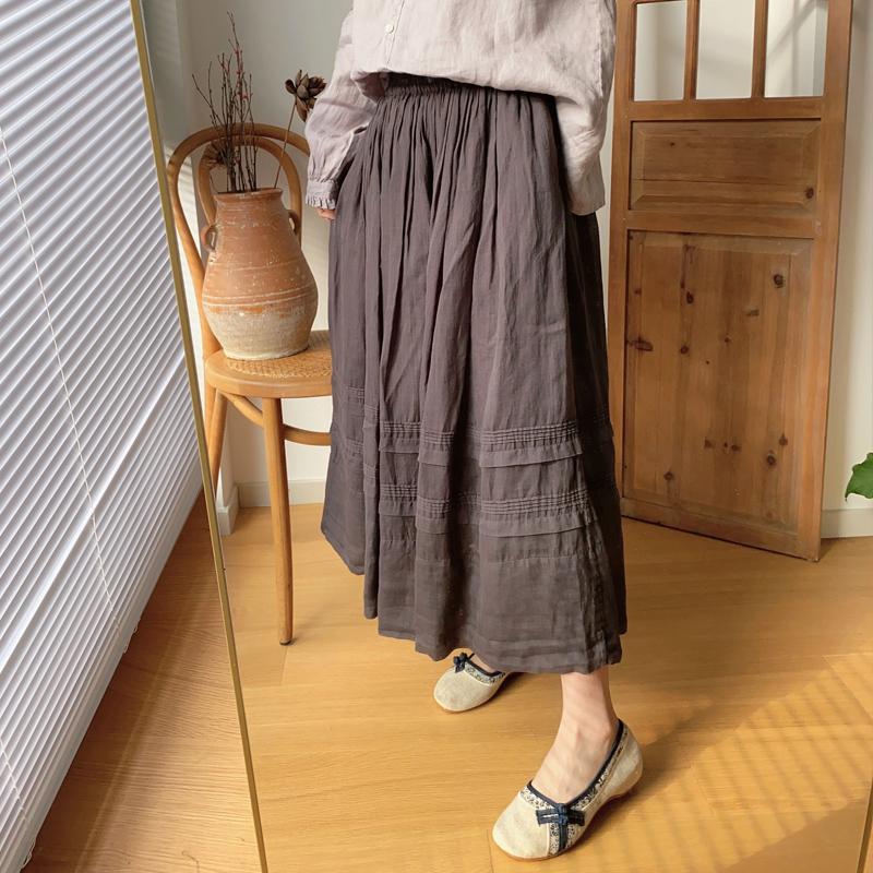 Johnature Vintage Ramie Patchwork Women Skirts Spring Mori Elastic Waist Solid Color Female Skirts