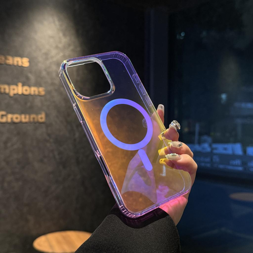 Laser Gradient Magnetic Wireless Charge Case For For Iphone 16E 16 1 14 13 12 11 Pro Max Plus For  Transparent Acrylic Cover