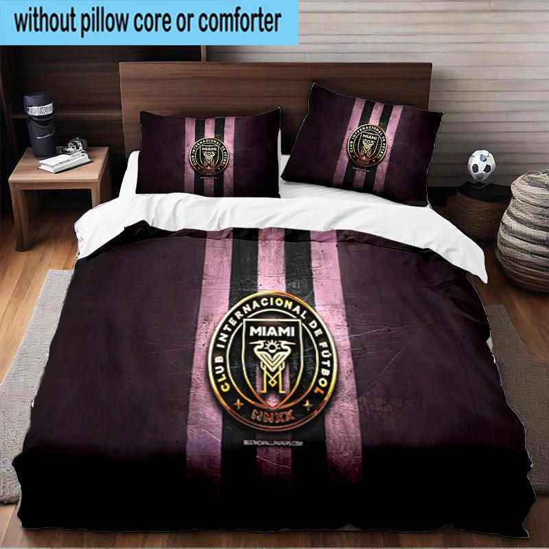 3PCS Inter Miami Fc Crest Bedding Set For Bedroom, Dormitory,Including 1pc Duvet Cover And 2pcs Pillowcases Large size Fan gift