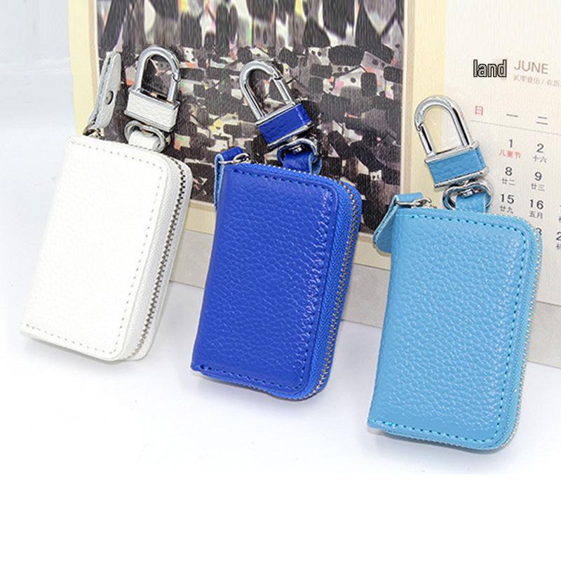 Universal Cowhide Zipper Car Key Case with Chain