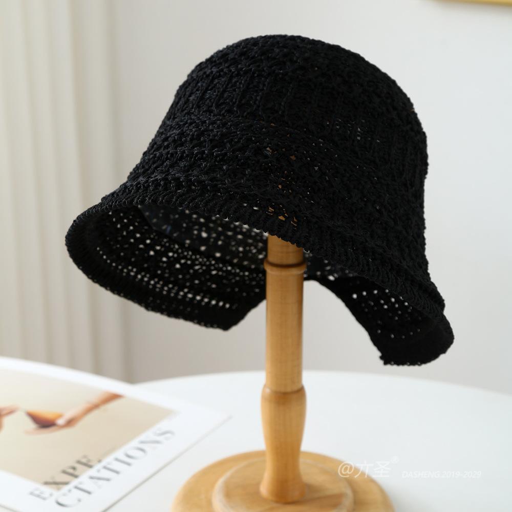 Women's Hollowed-Out Breathable Bucket Hat with Rolled Brim Solid Color Spring-Summer Face-Slimming Fisherman Hat