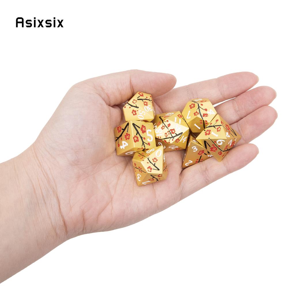 7 Pcs Golden Flower Metal Dice Solid Metal Polyhedral Dice Set Suitable for Role-Playing RPG Board Game Card Game