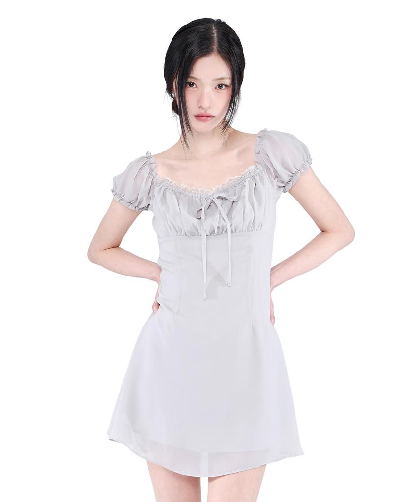 Alkialka Puff Chiffon Mini Dress (Light Gray)