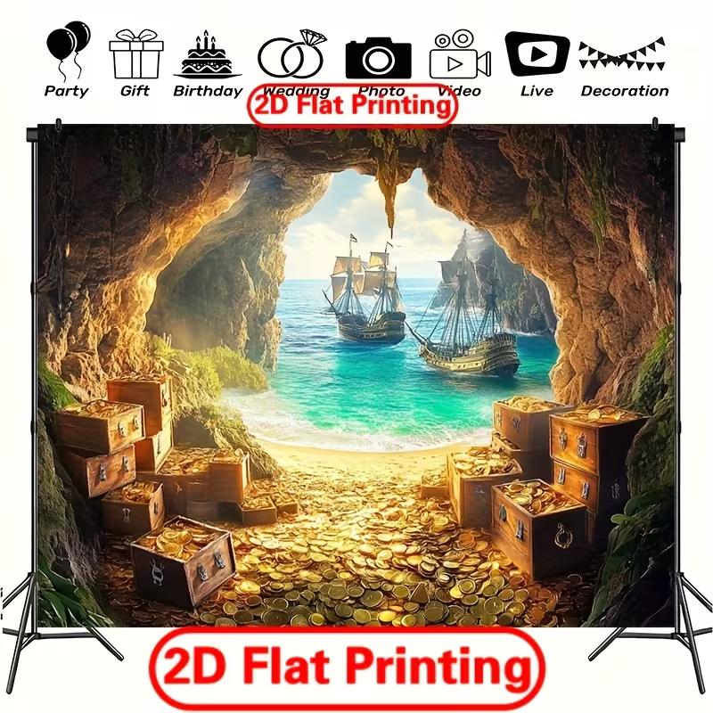 2D Pirate Ship Treasure Backdrop Adventure Photography Background Banner